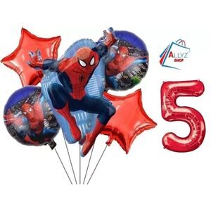 Spider Theme Birthday Balloon Set of 6, Including 36 inch of number balloon